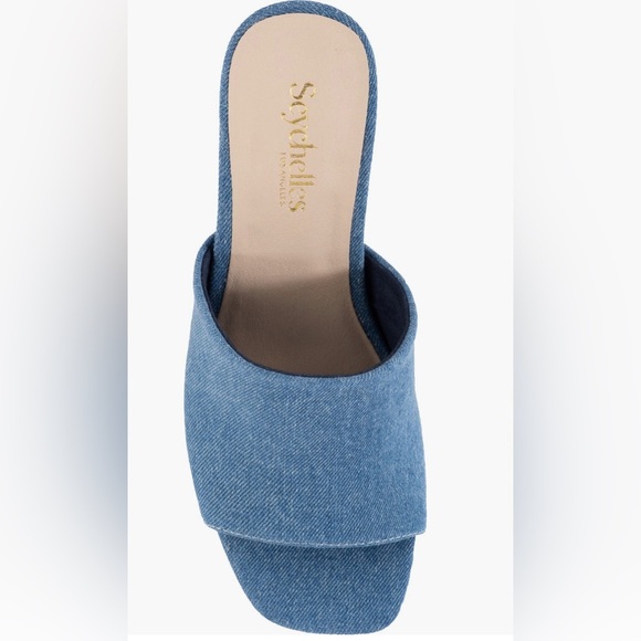 SEYCHELLES ADAPT BLUE DENIM SLIDE SANDAL STACKED 3” HEEL 8.5 NEW - Picture 4 of 8